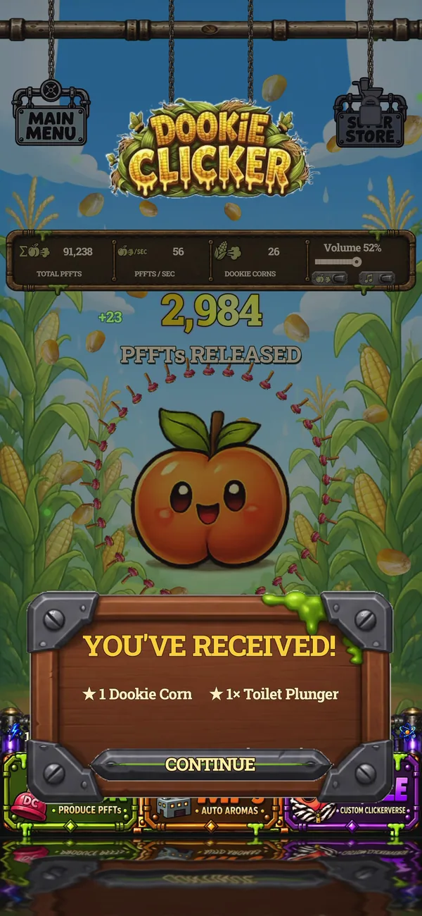 Dookie Clicker screenshot: CornPackage reward
