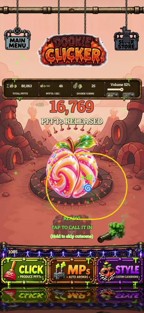 Dookie Clicker screenshot: Lollipop swirl peach