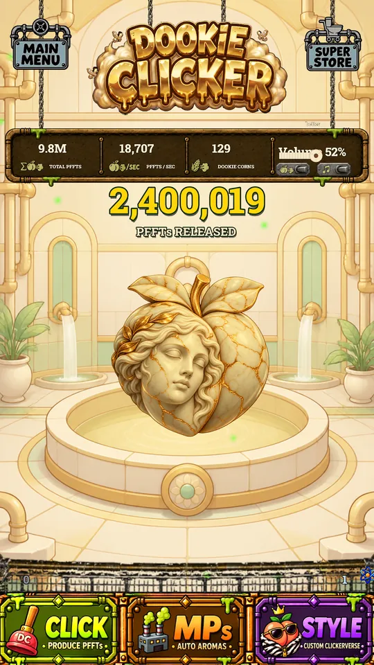 Golden peach statue clicker